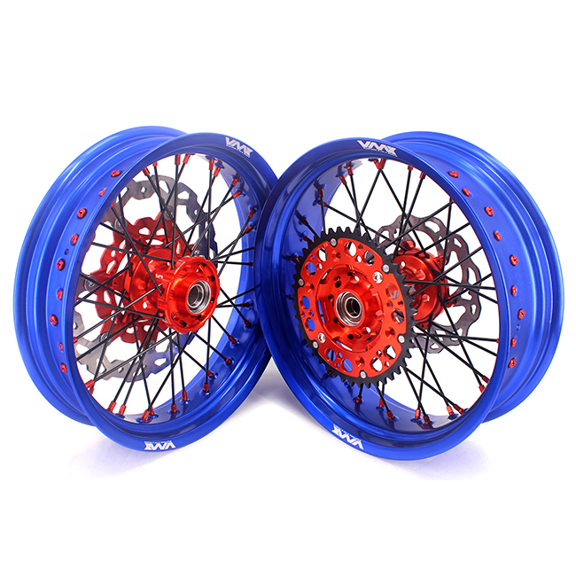VMX 3.5/5.0 Motorcycle Supermoto Wheels Disc Fit KTM EXC SX-F 250 350 Orange Nipple Blue Rim