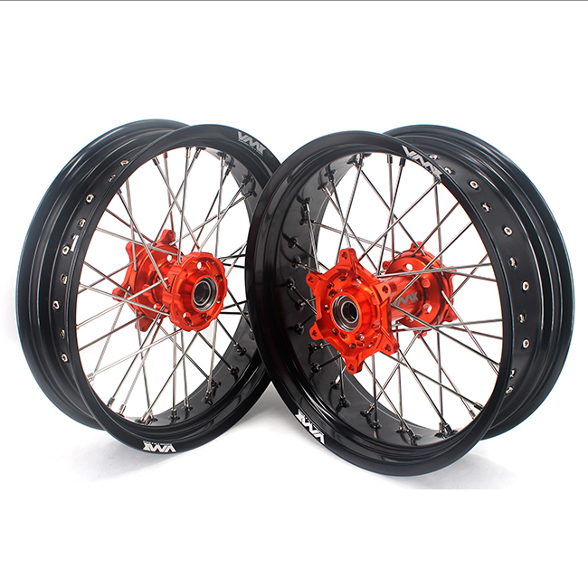 VMX 3.5/5.0 Motorcycle Supermoto Wheel Rim Set Compatible with KTM SX-F EXC-R Orange Hub