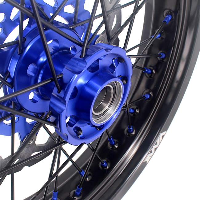 VMX 3.5/5.0 Motorcycle Supermoto Street Stunt Wheel Fit HUSABERG FE FC 04-14 Blue Nipple Black Spoke With Disc