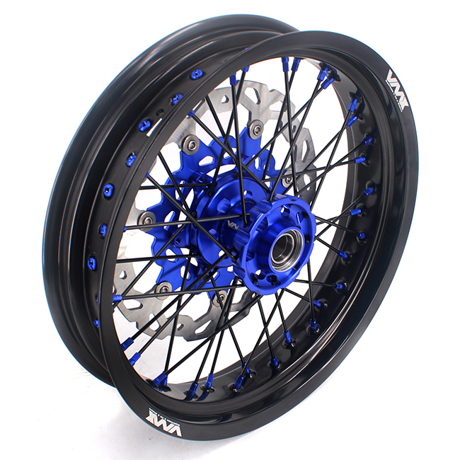 VMX 3.5/5.0 Motorcycle Supermoto Street Stunt Wheel Fit HUSABERG FE FC 04-14 Blue Nipple Black Spoke With Disc