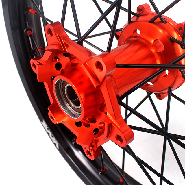 VMX 21/18 Enduro Racing Wheels Rims Set Fit KTM EXC-F 125 530 2003-2024 Orange Nipple Black Spoke