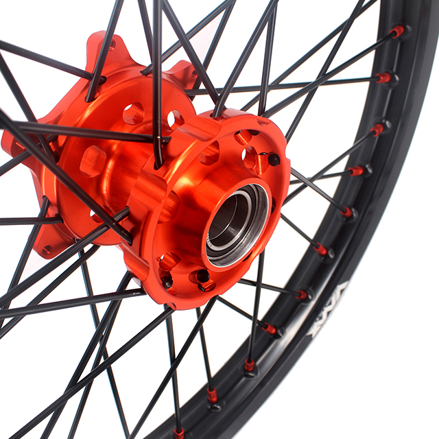 VMX 21/18 Enduro Racing Wheels Rims Set Fit KTM EXC-F 125 530 2003-2024 Orange Nipple Black Spoke
