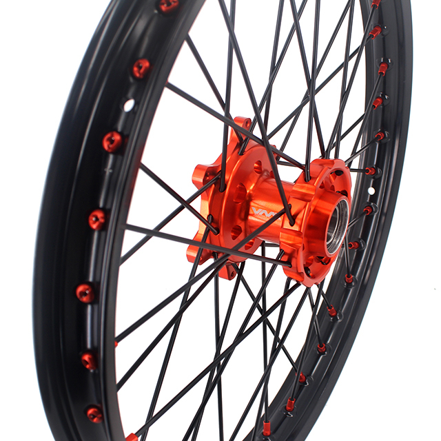VMX 21/18 Enduro Racing Wheels Rims Set Fit KTM EXC-F 125 530 2003-2024 Orange Nipple Black Spoke