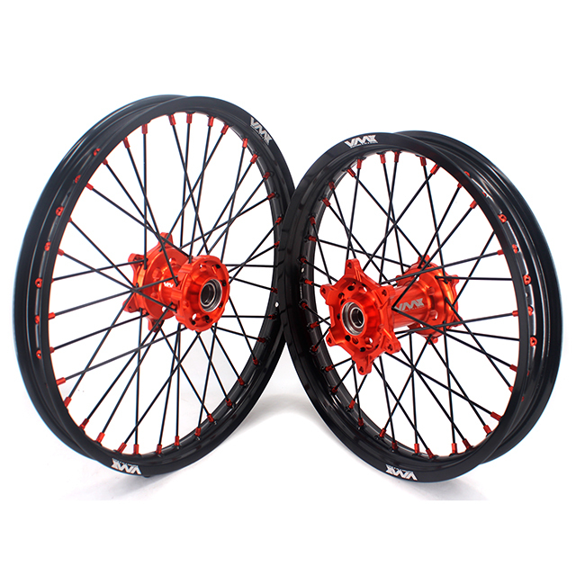 VMX 21/18 Enduro Racing Wheels Rims Set Fit KTM EXC-F 125 530 2003-2024 Orange Nipple Black Spoke