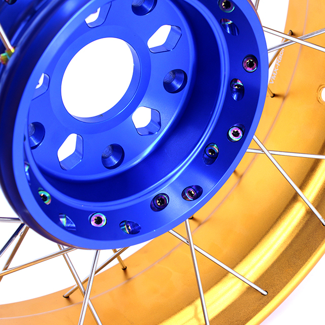VMX Fit BMW R1200GS/R1250GS 2013-2022 Tubeless Motorcycle Wheels 3.0*19"/4.5*17" Set Blue Hub Gold Rim