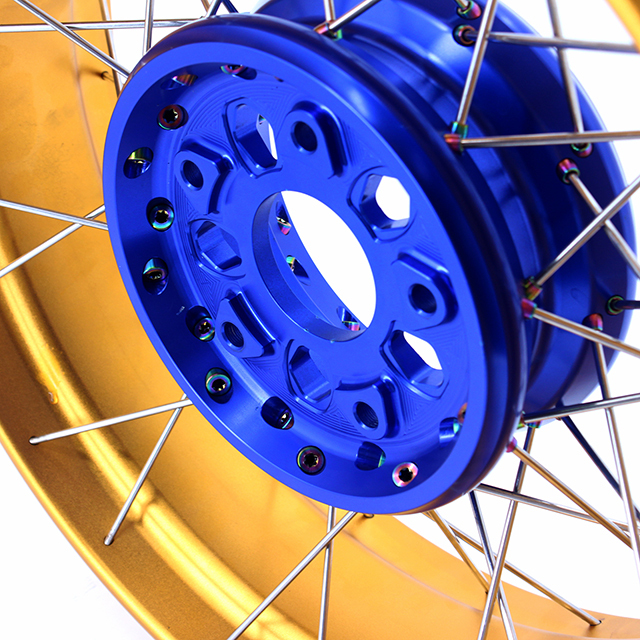 VMX Fit BMW R1200GS/R1250GS 2013-2022 Tubeless Motorcycle Wheels 3.0*19"/4.5*17" Set Blue Hub Gold Rim