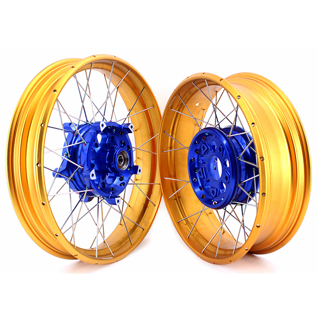 VMX Fit BMW R1200GS/R1250GS 2013-2022 Tubeless Motorcycle Wheels 3.0*19"/4.5*17" Set Blue Hub Gold Rim