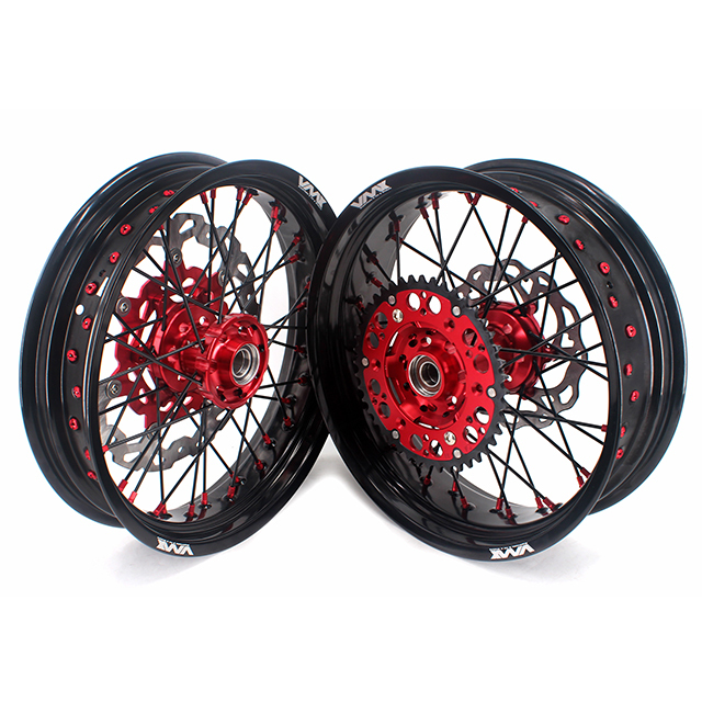 VMX 3.5/5.0 Motorcycle Supermoto Wheels Compatible with KTM EXC SXF Red Hub/Nipple Black Rim/Spoke Disc