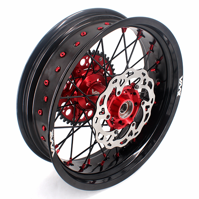 VMX 3.5/5.0 Motorcycle Supermoto Wheels Compatible with KTM EXC SXF Red Hub/Nipple Black Rim/Spoke Disc