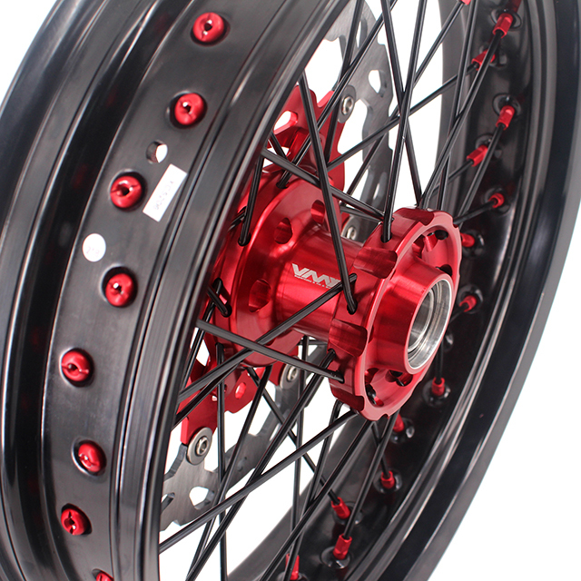VMX 3.5/5.0 Motorcycle Supermoto Wheels Compatible with KTM EXC SXF Red Hub/Nipple Black Rim/Spoke Disc