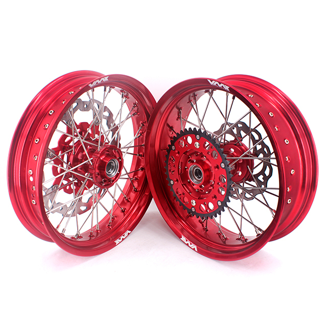 VMX 3.5/5.0 Motorcycle Supermoto Wheels Rims Compatible with KTM EXC SXF XC Red hub/rim With Disc