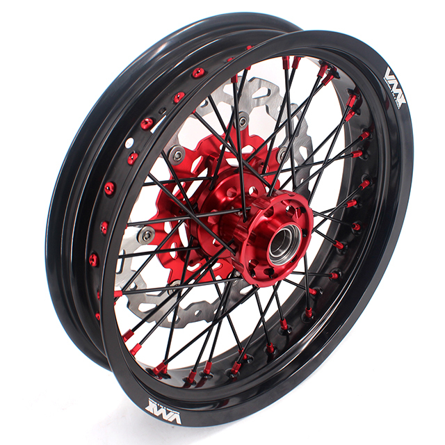 VMX 3.5/5.0 Motorcycle Supermoto Wheels Compatible with KTM EXC SXF Red Hub/Nipple Black Rim/Spoke Disc