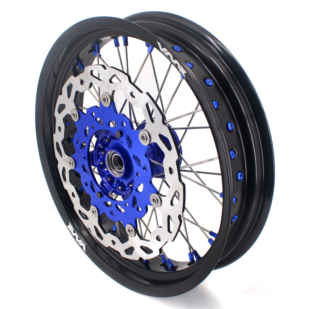 VMX 3.5/5.0 Motorcycle Supermoto Casting Wheels Rims Disc Fit YAMAHA YZ125 YZ250F YZ450F Blue Hub/Nipple