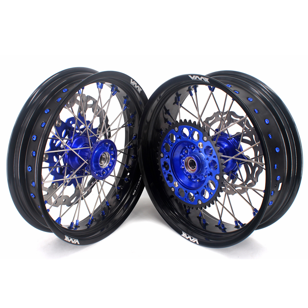 VMX 3.5/5.0 Motorcycle Supermoto Casting Wheels Rims Disc Fit YAMAHA YZ125 YZ250F YZ450F Blue Hub/Nipple