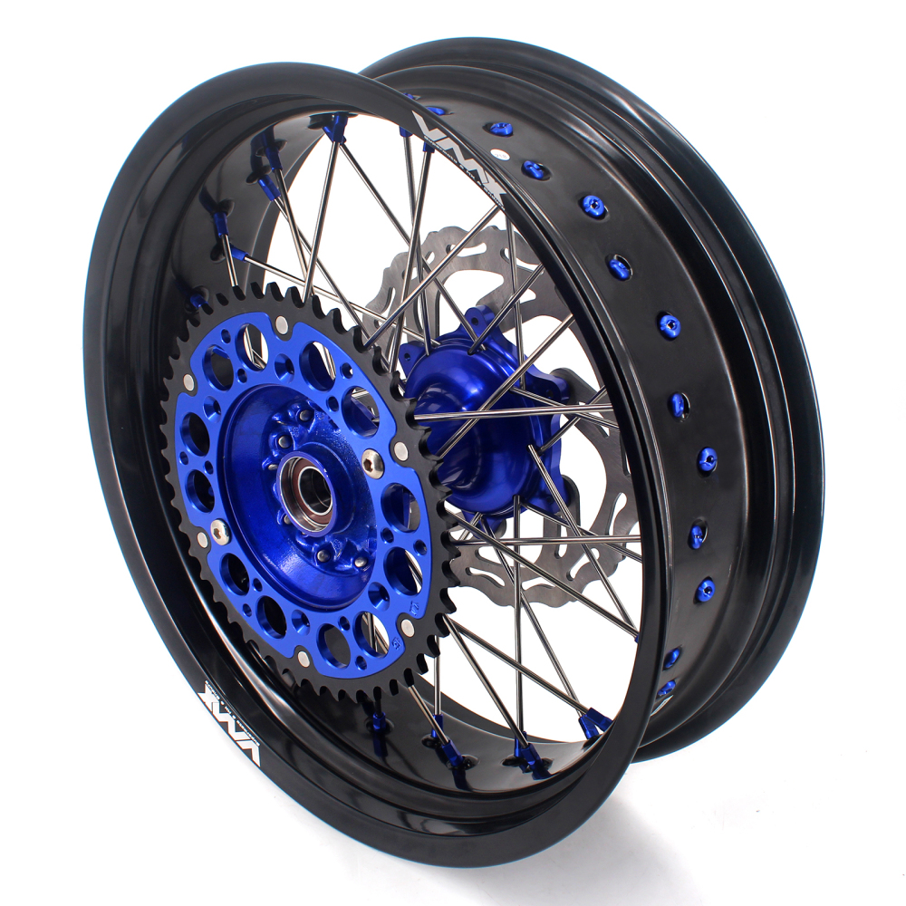 VMX 3.5/5.0 Motorcycle Supermoto Casting Wheels Rims Disc Fit YAMAHA YZ125 YZ250F YZ450F Blue Hub/Nipple