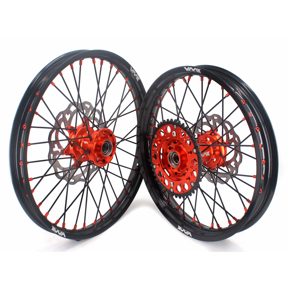 VMX 21/19 MX Motorcycle Wheels Rims Disc Fit KTM XC XCWF SXF 125 2003-2024 Orange Nipple Black Spoke