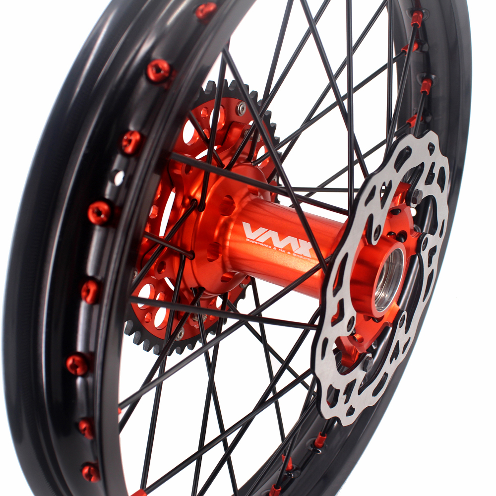VMX 21/19 MX Motorcycle Wheels Rims Disc Fit KTM XC XCWF SXF 125 2003-2024 Orange Nipple Black Spoke
