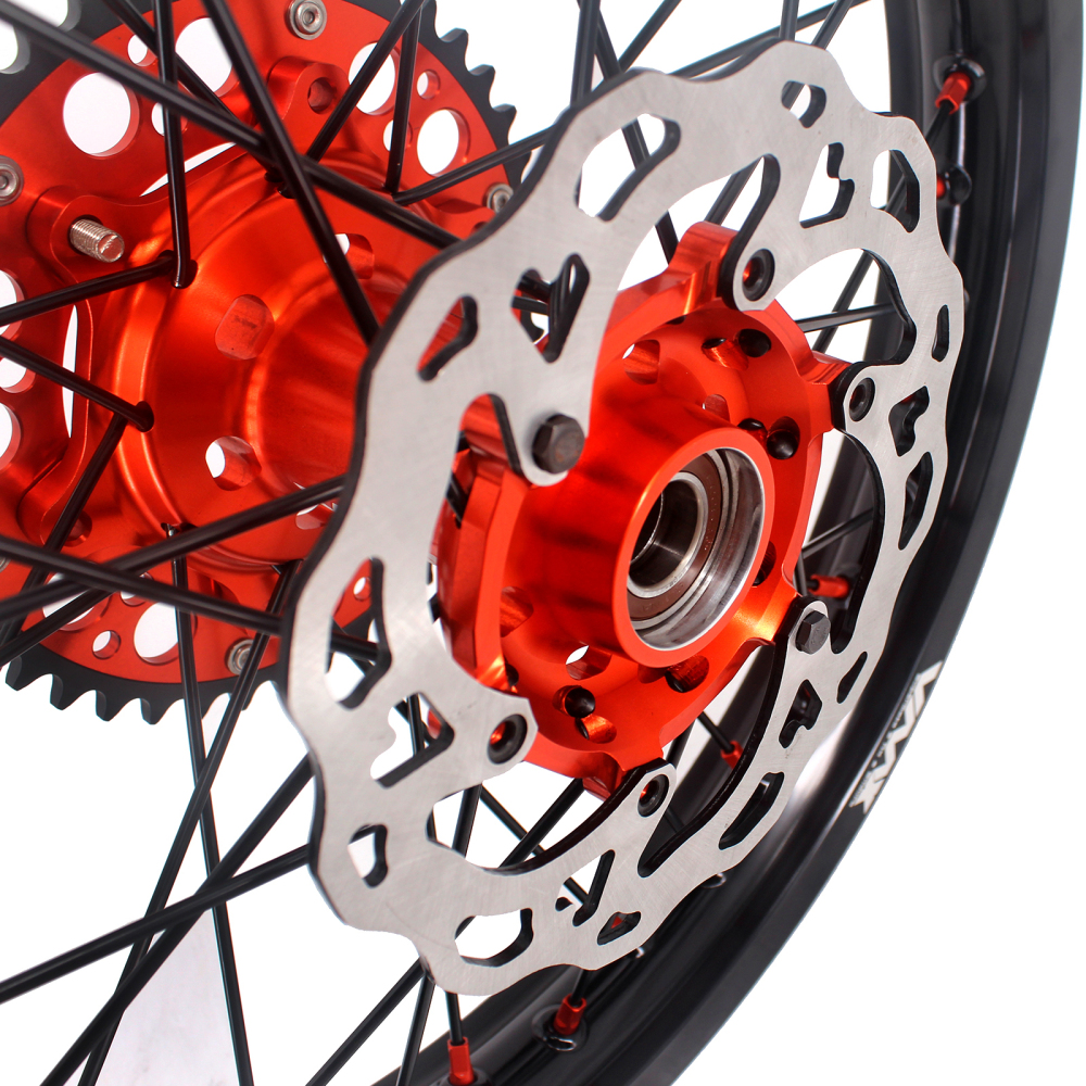 VMX 21/19 MX Motorcycle Wheels Rims Disc Fit KTM XC XCWF SXF 125 2003-2024 Orange Nipple Black Spoke