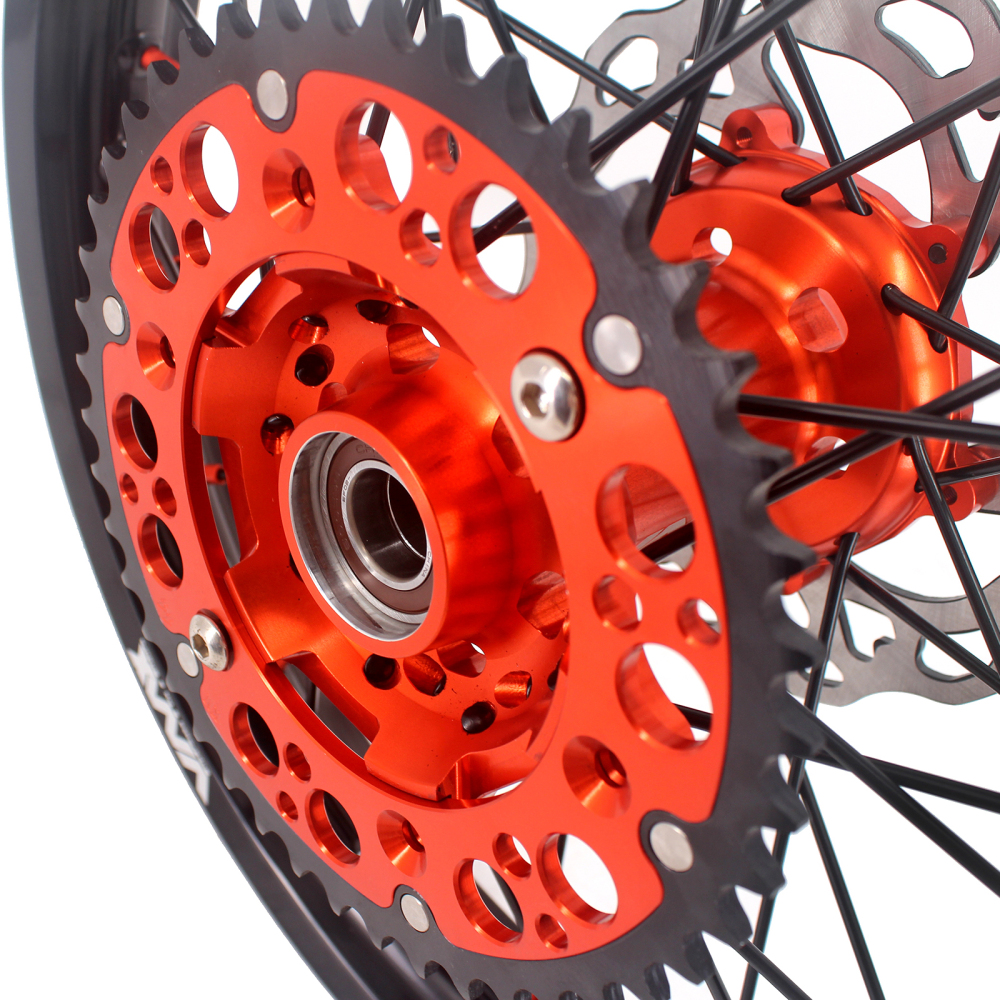VMX 21/19 MX Motorcycle Wheels Rims Disc Fit KTM XC XCWF SXF 125 2003-2024 Orange Nipple Black Spoke