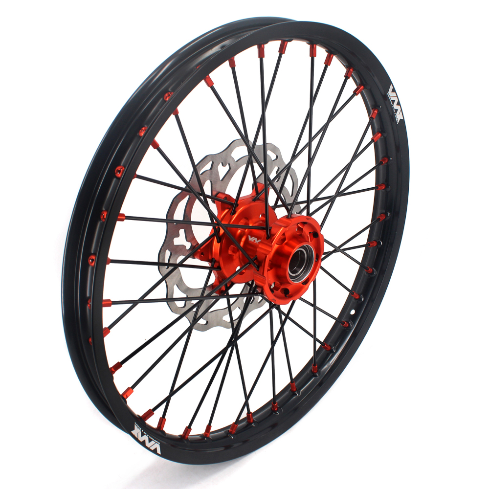 VMX 21/18 Dirt Bike Enduro Wheels Rims Disc Fit KTM EXC XCW 2003-2022 Orange Nipple Black Spoke