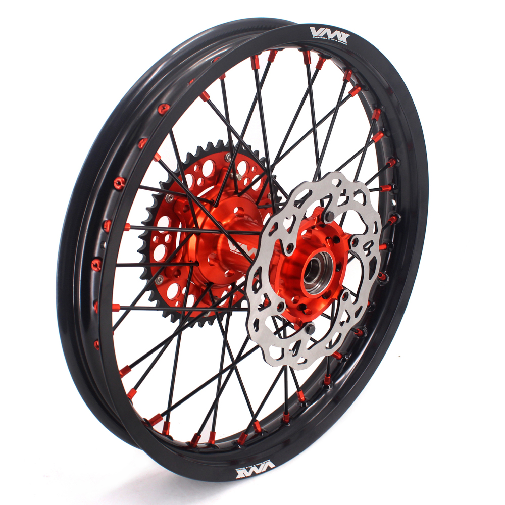 VMX 21/18 Dirt Bike Enduro Wheels Rims Disc Fit KTM EXC XCW 2003-2022 Orange Nipple Black Spoke