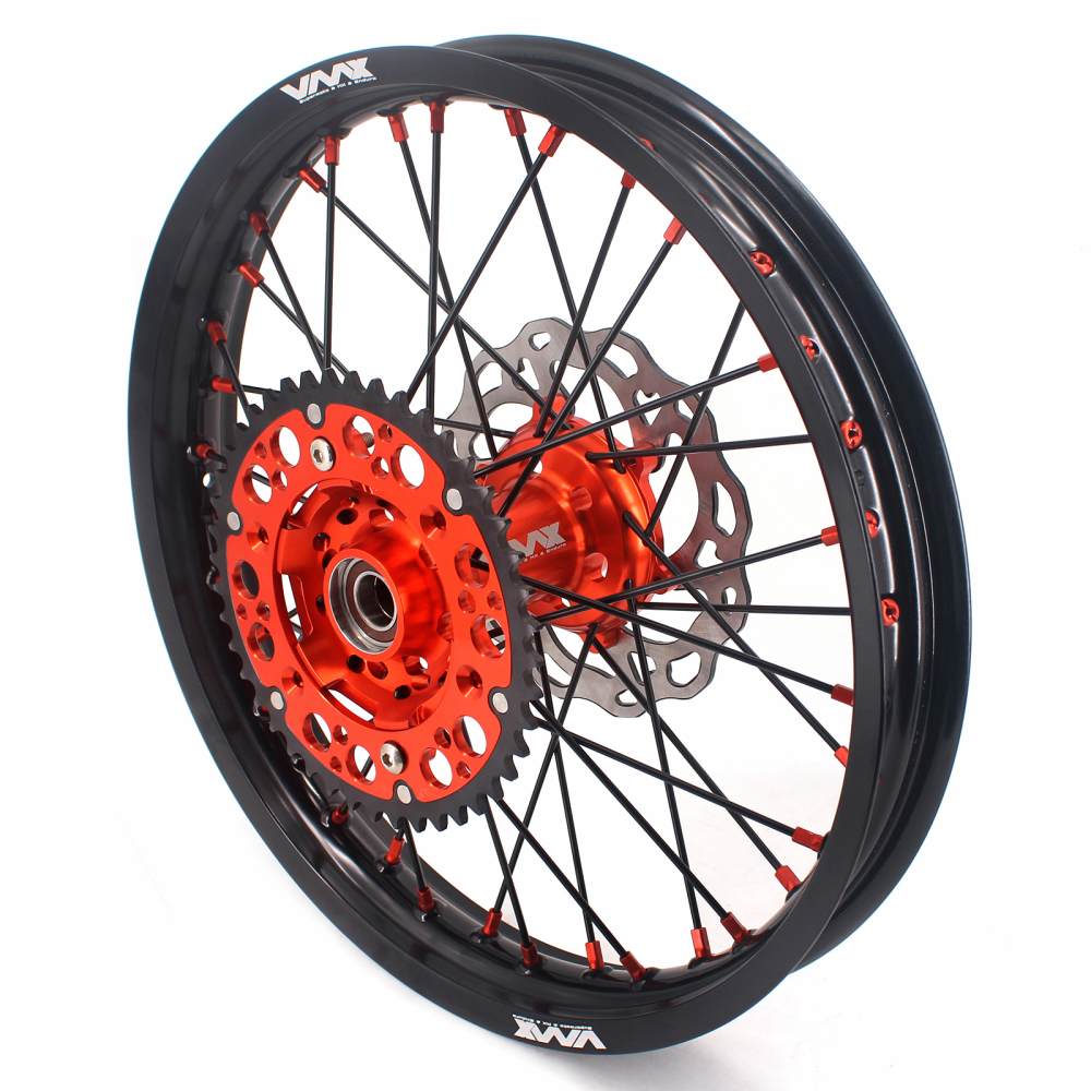 VMX 21/19 MX Motorcycle Wheels Rims Disc Fit KTM XC XCWF SXF 125 2003-2024 Orange Nipple Black Spoke