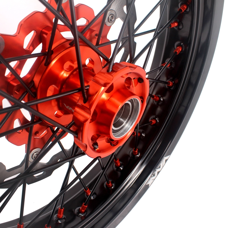VMX 3.5/5.0 Motorcycle Supermoto Wheel Rim Set Fit KTM SX-F EXC XC 250 500 Orange Nipple Black Spoke