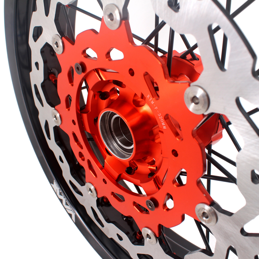 VMX 3.5/5.0 Motorcycle Supermoto Wheel Rim Set Fit KTM SX-F EXC XC 250 500 Orange Nipple Black Spoke