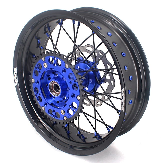 VMX 3.5/5.0 Motorcycle Supermoto Wheels Rim Disc Fit KTM SXF EXC  Blue Nipple Black Spoke