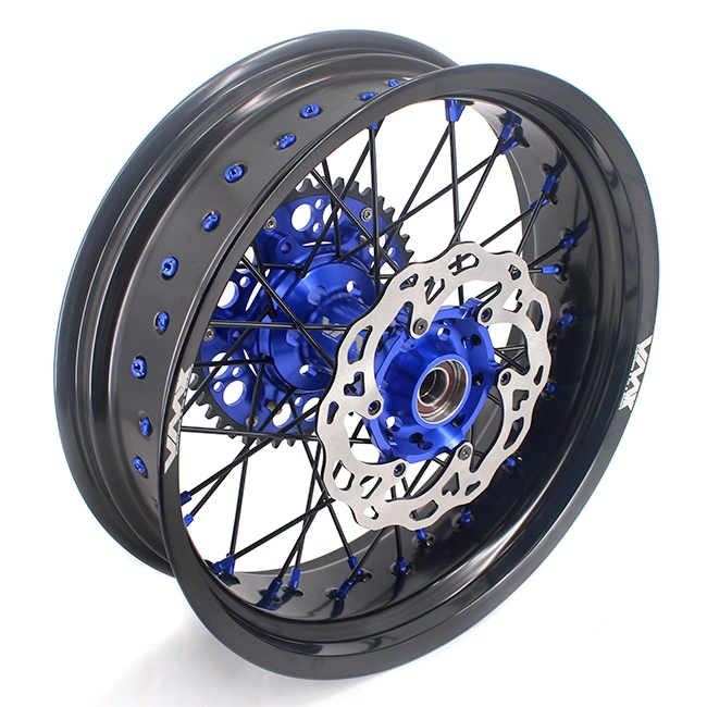 VMX 3.5/5.0 Motorcycle Supermoto Wheels Rim Disc Fit KTM SXF EXC  Blue Nipple Black Spoke