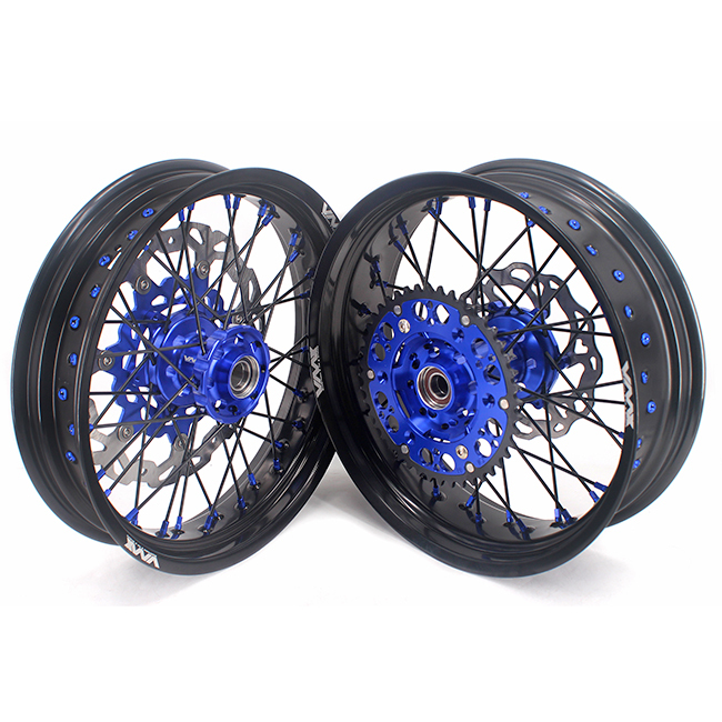 VMX 3.5/5.0 Motorcycle Supermoto Wheels Rim Disc Fit KTM SXF EXC  Blue Nipple Black Spoke