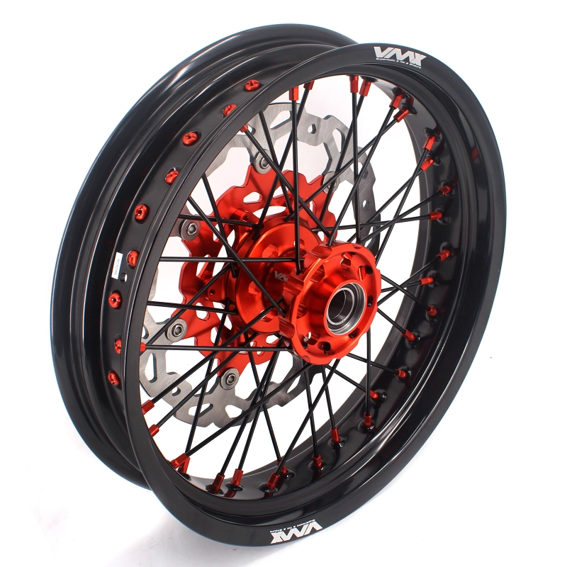 VMX 3.5/5.0 Motorcycle Supermoto Wheel Rim Set Fit KTM SX-F EXC XC 250 500 Orange Nipple Black Spoke