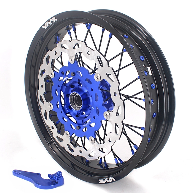 VMX 3.5/5.0 Motorcycle Supermoto Wheels Rim Disc Fit KTM SXF EXC  Blue Nipple Black Spoke