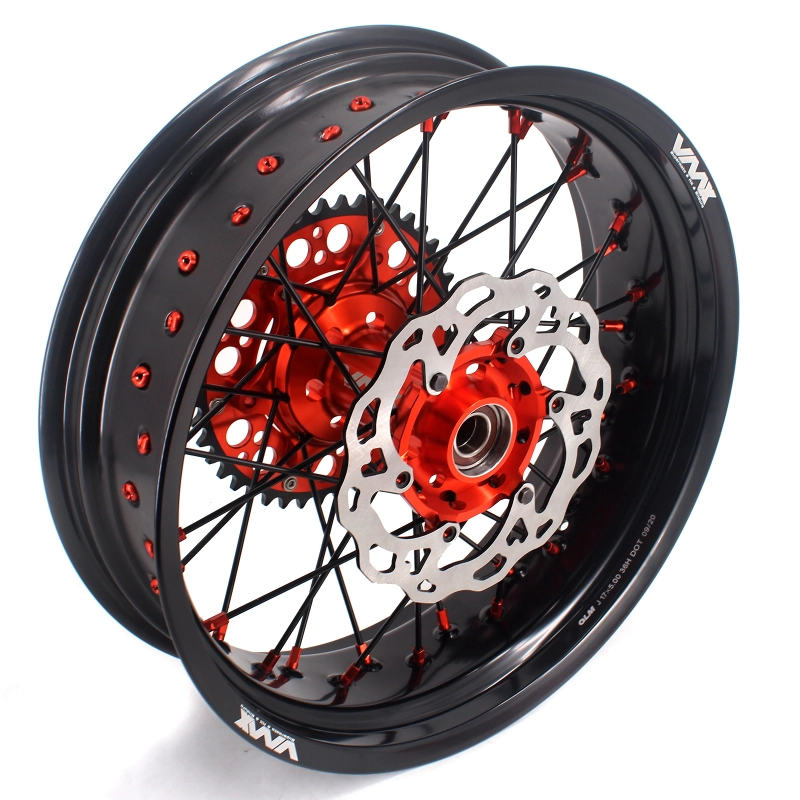 VMX 3.5/5.0 Motorcycle Supermoto Wheel Rim Set Fit KTM SX-F EXC XC 250 500 Orange Nipple Black Spoke