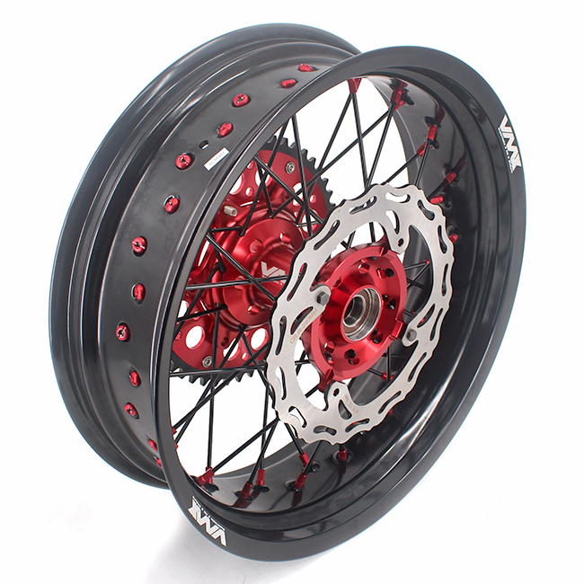 VMX 3.5/5.0 Motorcycle Supermoto Wheel Rim Set With Disc Set Fit HONDA CRF250R CRF450R 02-13 Red/Black