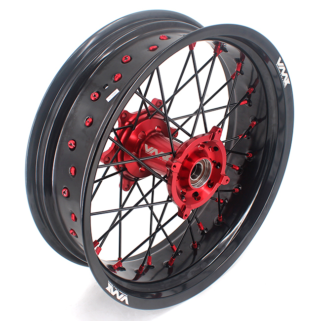 VMX 3.5/5.0 Motorcycle Supermoto Wheel Rim Set Fit HONDA CRF250R CRF450R 02-12 Red Nipple Black Spoke