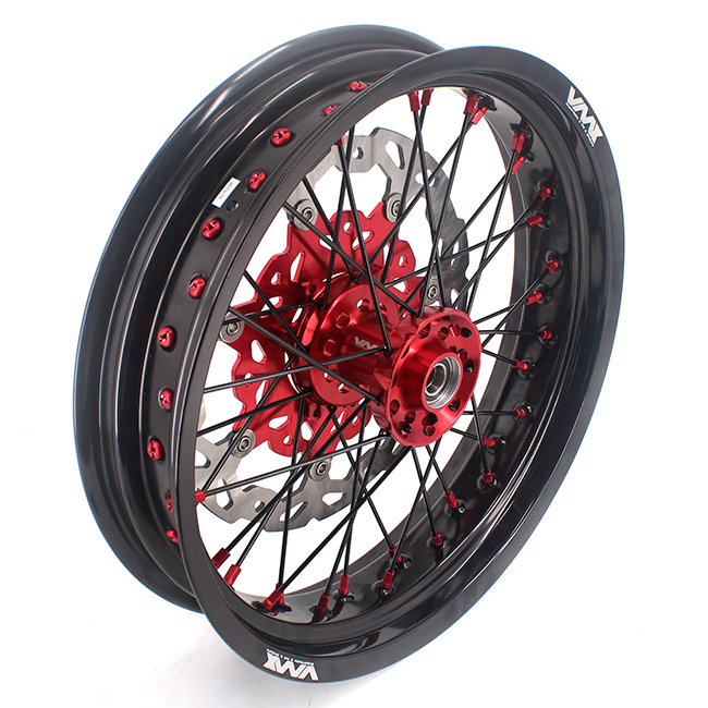 VMX 3.5/5.0 Motorcycle Supermoto Wheel Rim Set With Disc Set Fit HONDA CRF250R CRF450R 02-13 Red/Black