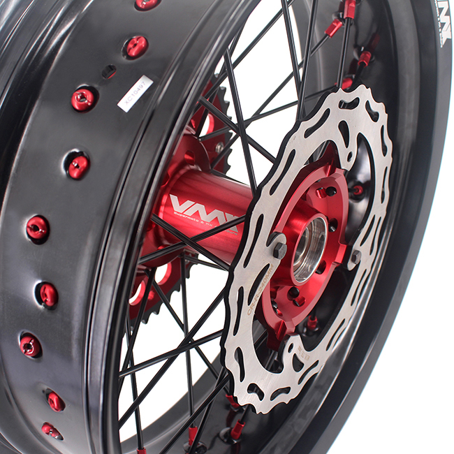 VMX 3.5/5.0 Motorcycle Supermoto Wheel Rim Set With Disc Set Fit HONDA CRF250R CRF450R 02-13 Red/Black