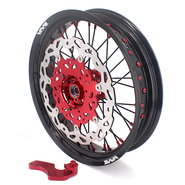 VMX 3.5/5.0 Motorcycle Supermoto Wheel Rim Set With Disc Set Fit HONDA CRF250R CRF450R 02-13 Red/Black