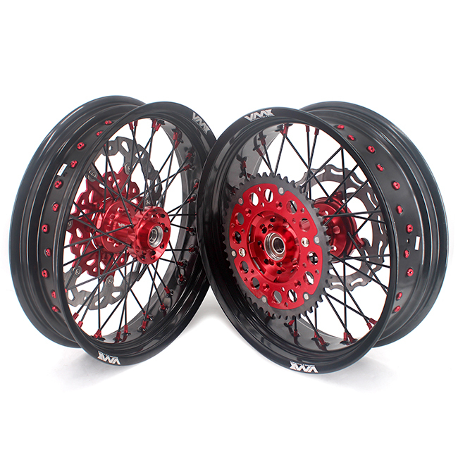 VMX 3.5/5.0 Motorcycle Supermoto Wheel Rim Set With Disc Set Fit HONDA CRF250R CRF450R 02-13 Red/Black