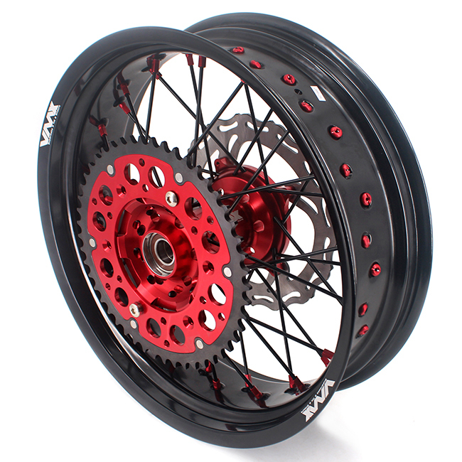 VMX 3.5/5.0 Motorcycle Supermoto Wheel Rim Set With Disc Set Fit HONDA CRF250R CRF450R 02-13 Red/Black