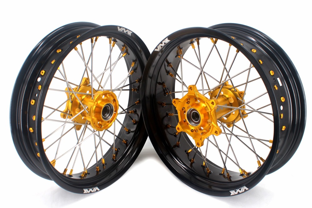 VMX 3.5/5.0 Motorcycle Supermoto Wheels Set Fit KTM SX-F EXC-R 250 450 530 Gold Nipple