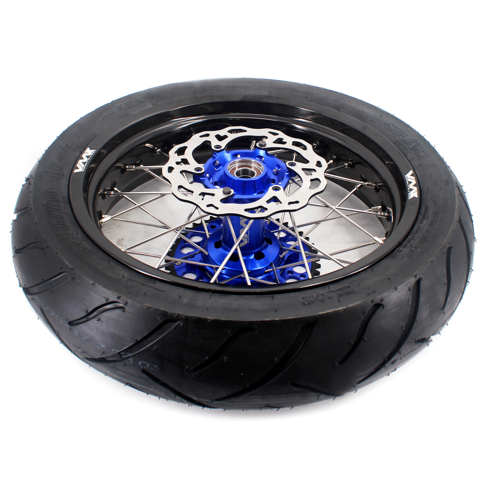 VMX 3.5/4.25 Supermoto Wheels With Tire Fit HUSQVARNA TE TC FE FC 2014-2021 Blue hub Black Rim