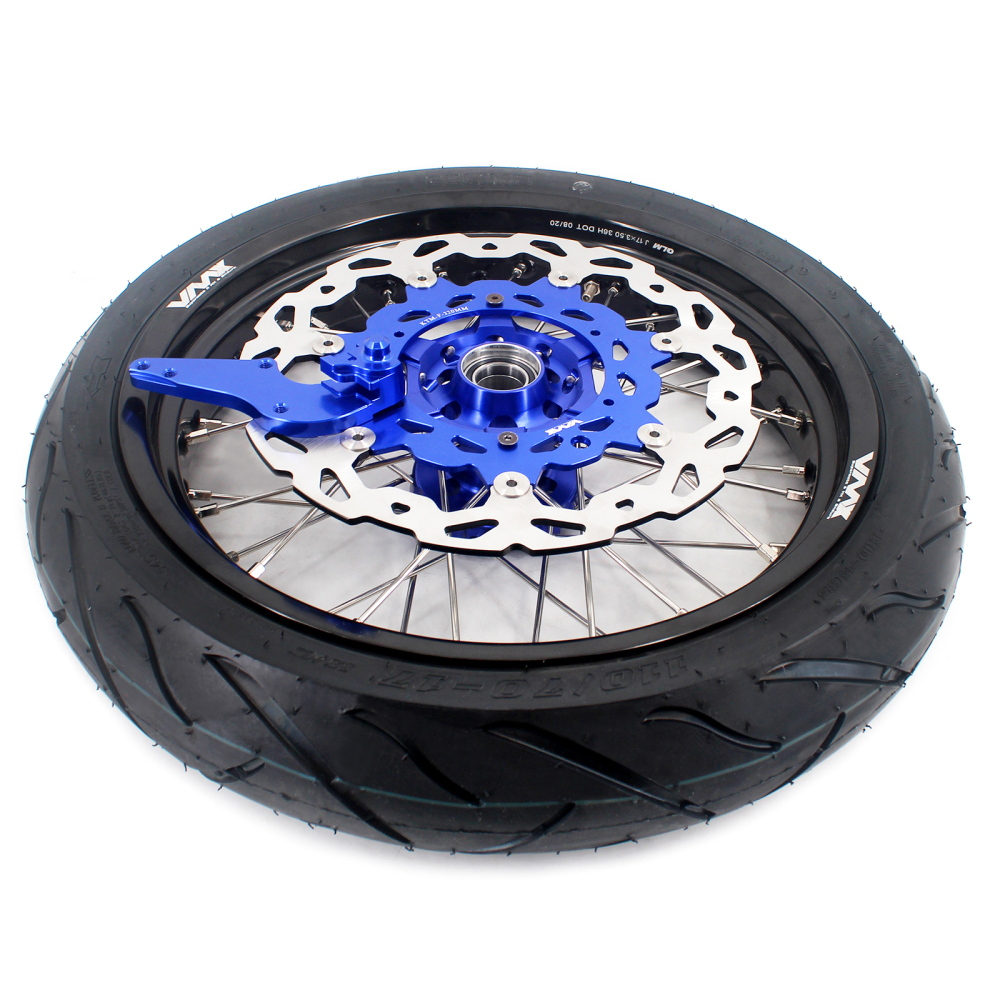 VMX 3.5/4.25 Supermoto Wheels With Tire Fit HUSQVARNA TE TC FE FC 2014-2021 Blue hub Black Rim