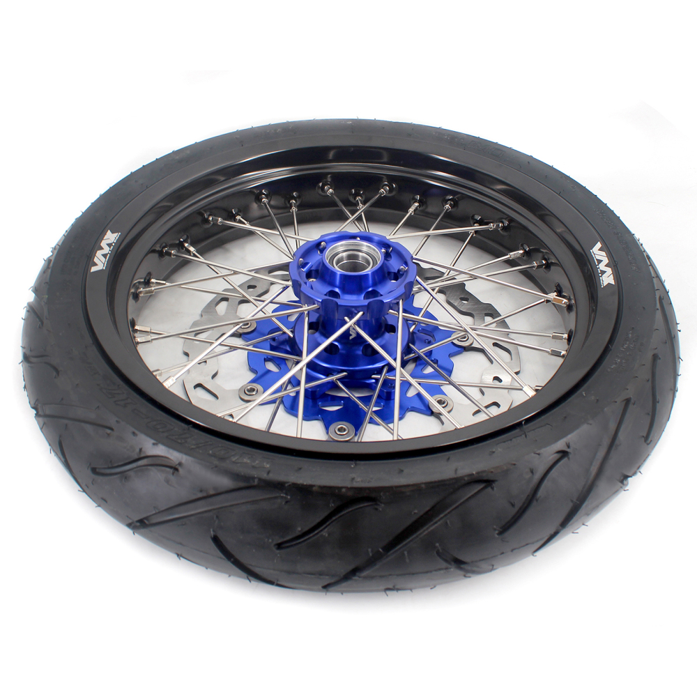 VMX 3.5/4.25 Supermoto Wheels With Tire Fit HUSQVARNA TE TC FE FC 2014-2021 Blue hub Black Rim