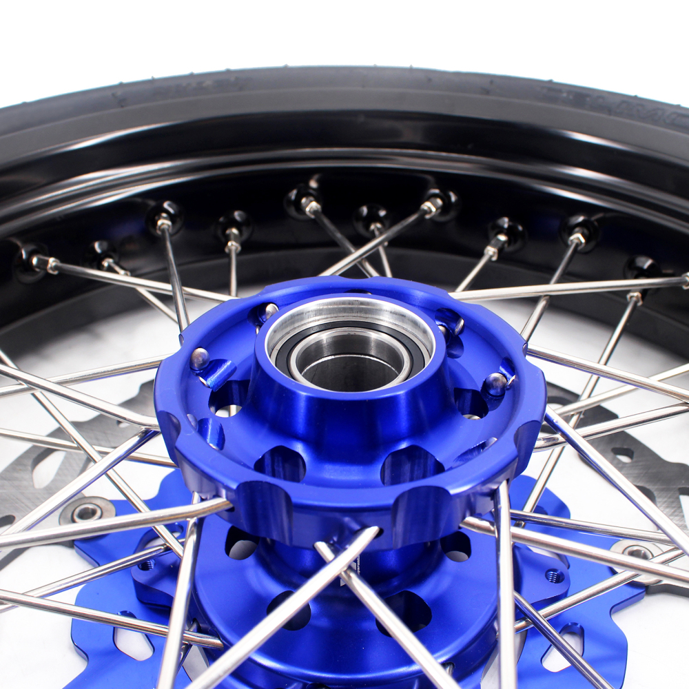 VMX 3.5/4.25 Supermoto Wheels With Tire Fit HUSQVARNA TE TC FE FC 2014-2021 Blue hub Black Rim