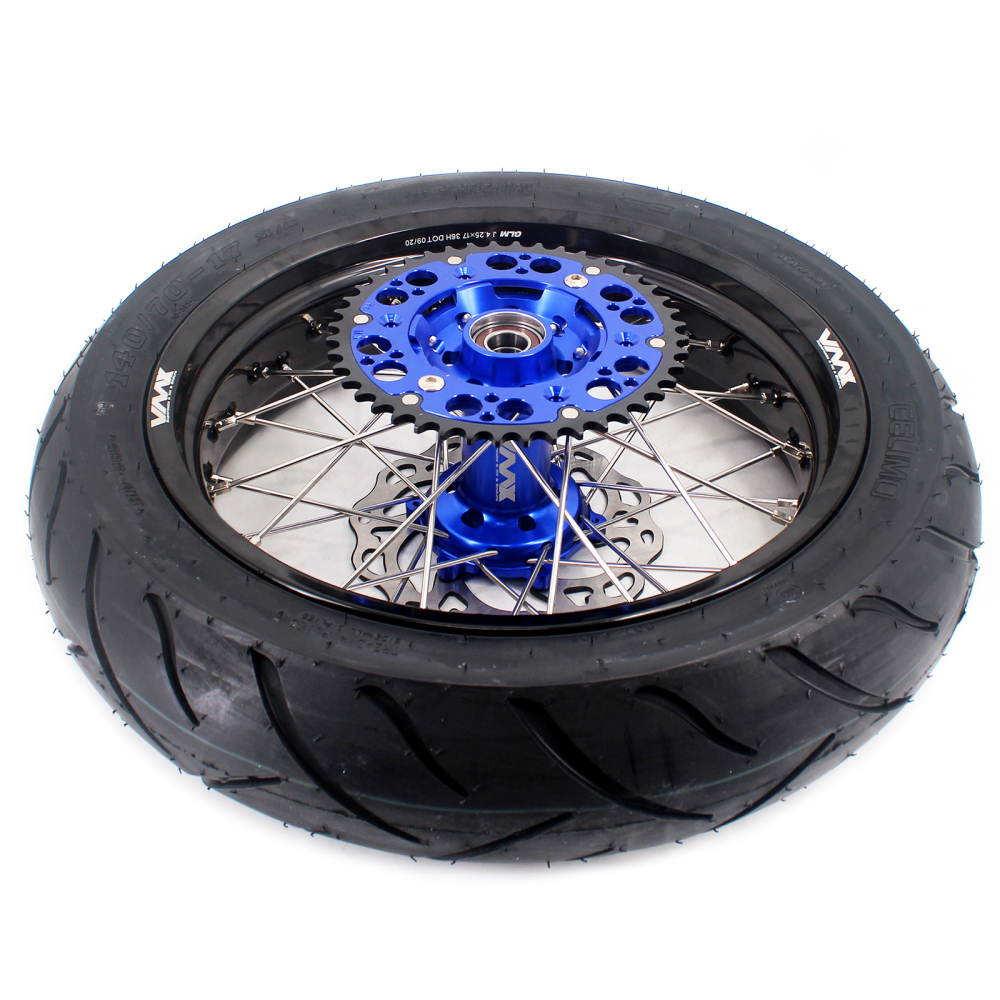 VMX 3.5/4.25 Supermoto Wheels With Tire Fit HUSQVARNA TE TC FE FC 2014-2021 Blue hub Black Rim