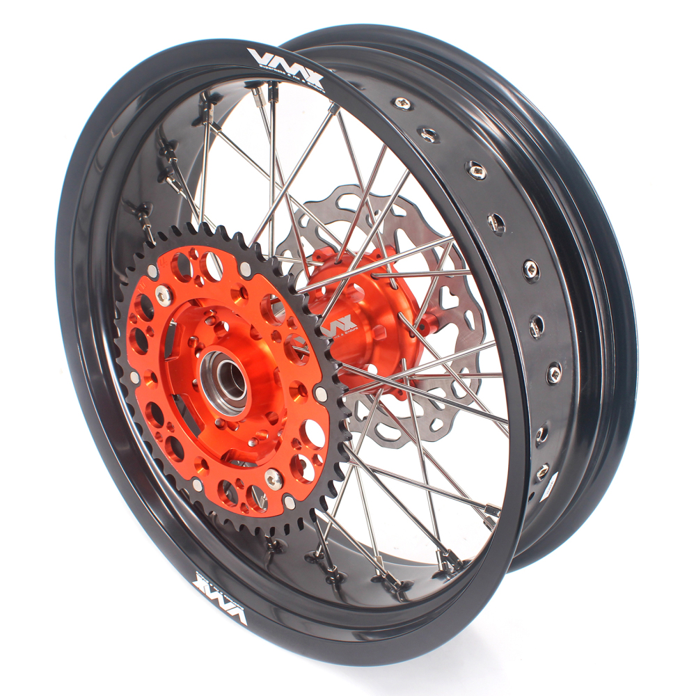 VMX 3.5/5.0 Motorcycle Supermoto Wheels Rims Set Fit KTM SX EXC 250 450 Orange Hub With Disc