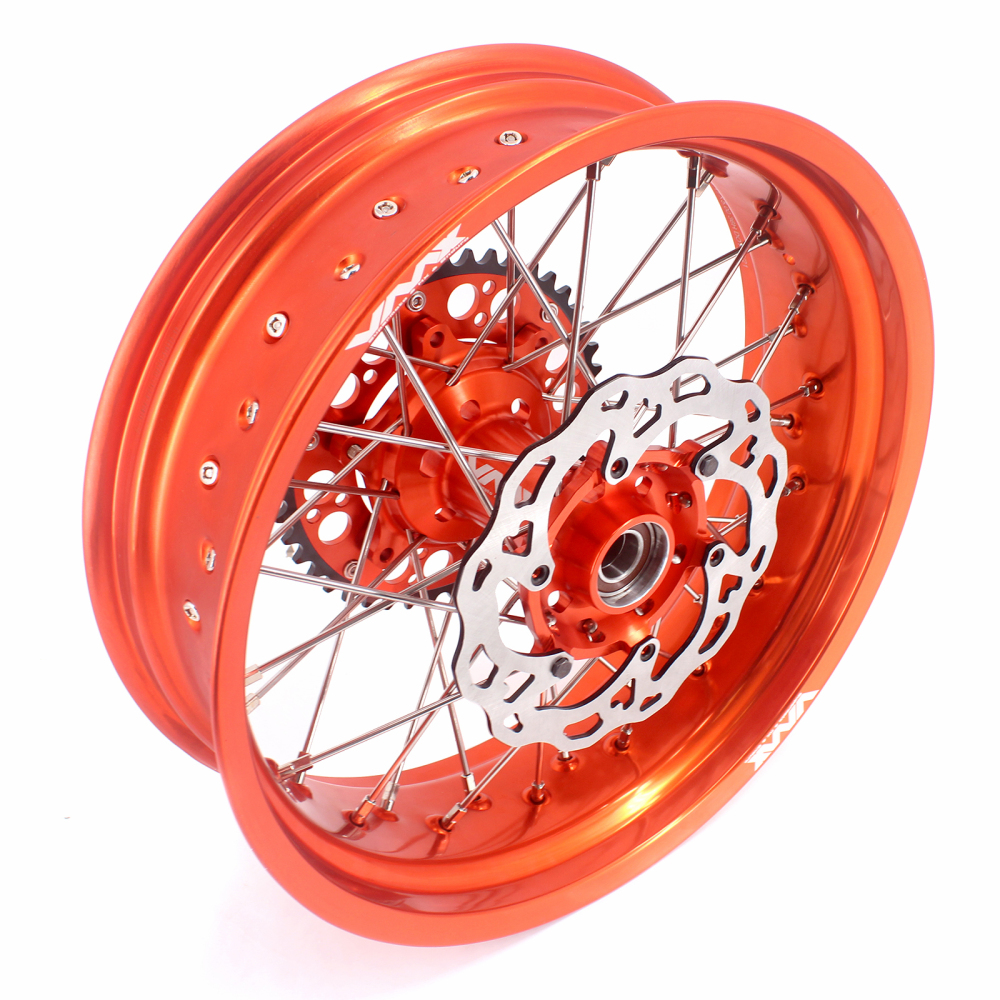 VMX 3.5/5.0 Motorcycle Supermoto Wheels Orange Rim With Disc Fit KTM SXF EXC XCF 2003-2024
