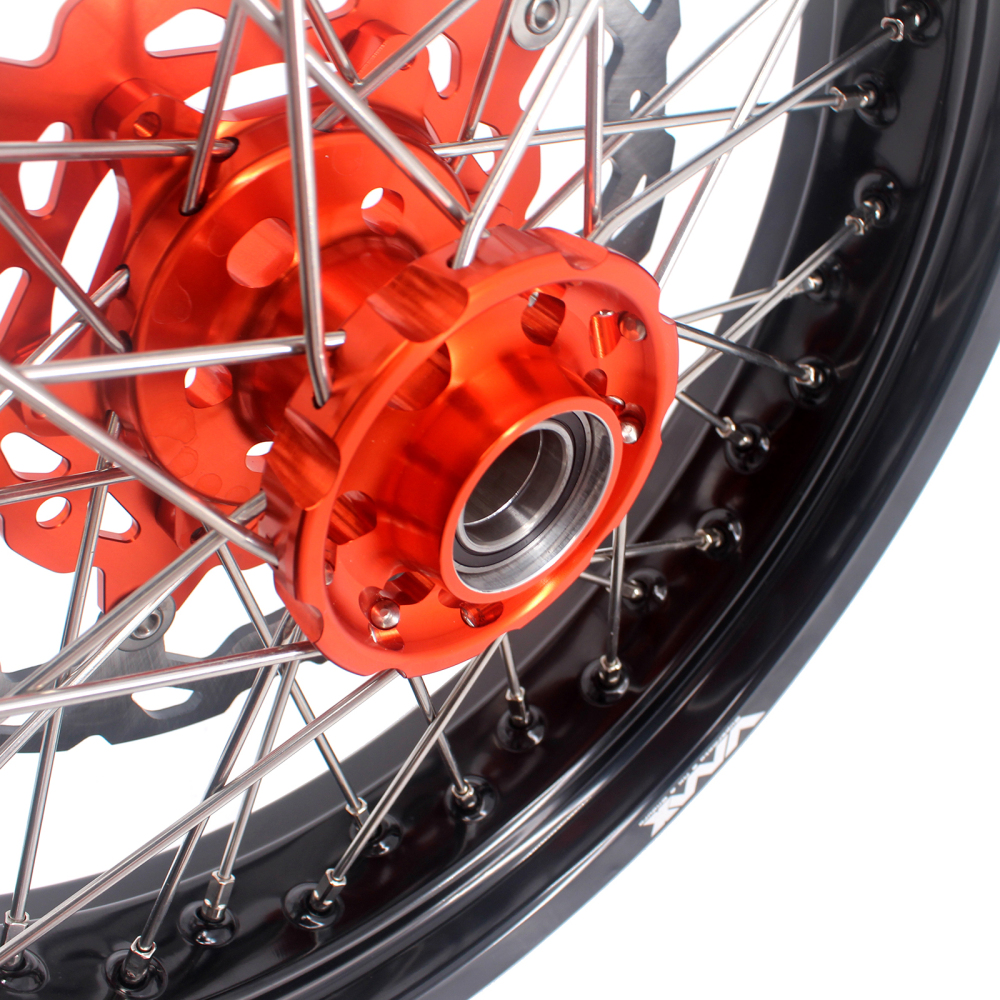VMX 3.5/5.0 Motorcycle Supermoto Wheels Rims Set Fit KTM SX EXC 250 450 Orange Hub With Disc